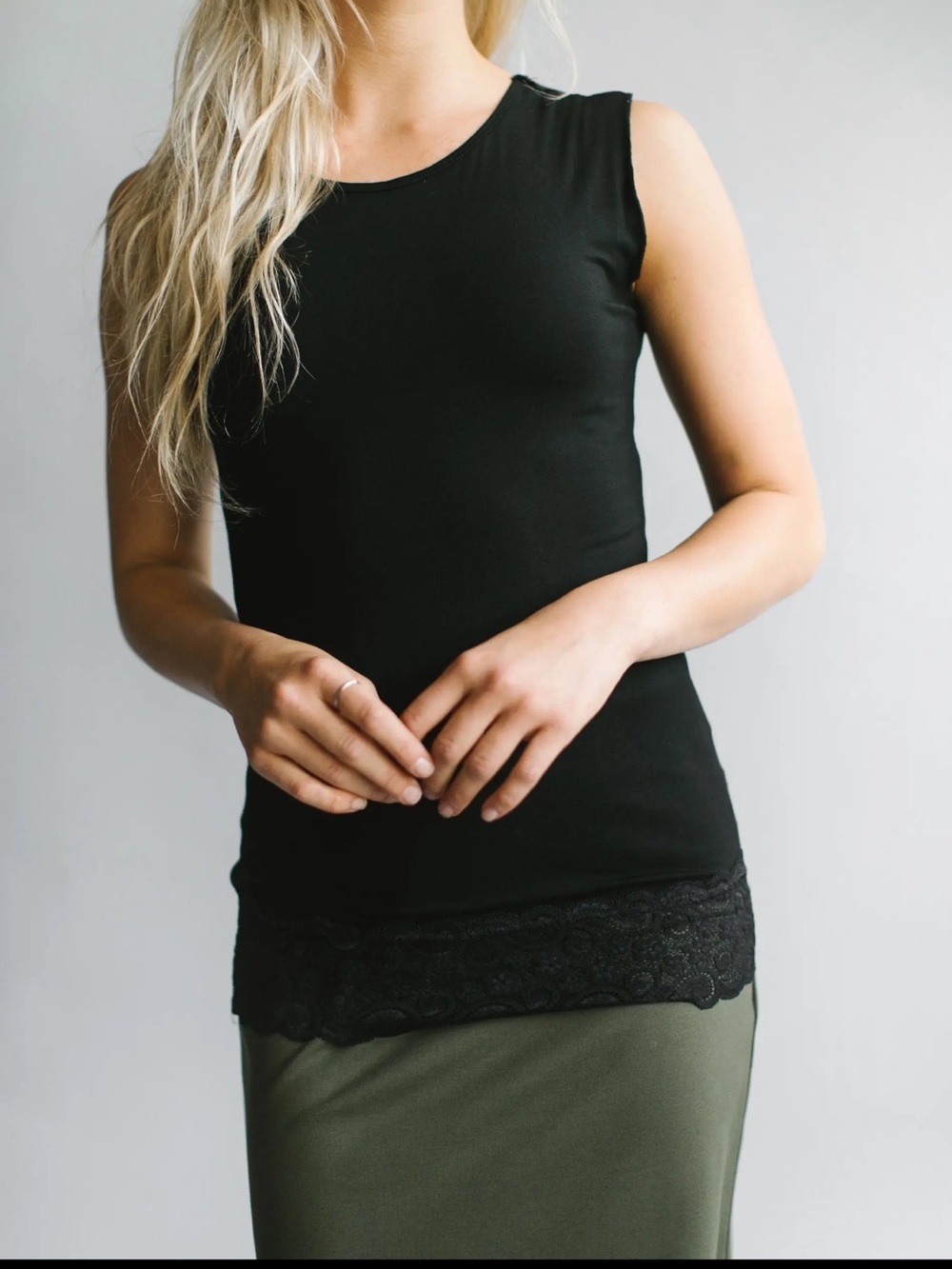 The Main Street Exchange | Black 
Modest Lace Trimmed Layering Tank Top M
